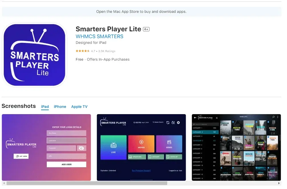 Smarters Player Lite App Store
