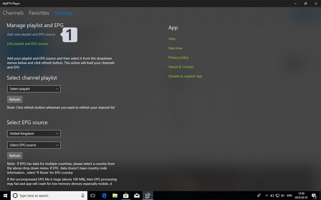 MyIPTV Player Settings Windows