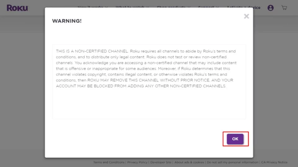 Roku Channel Warning
